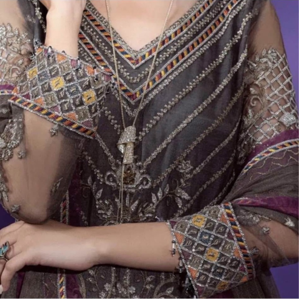 Elegant Embroidered Gray Dress